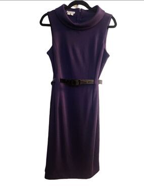 London Times Purple Sleeveless Cowl Neck Career Sheath Dress Size 10